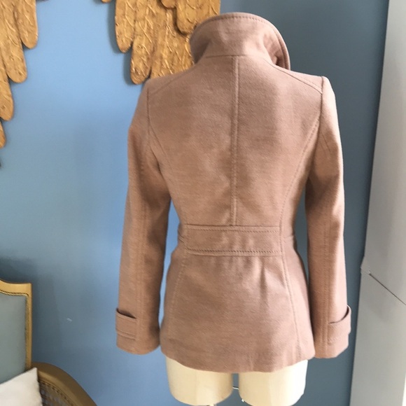 H&M tan button up peacoat size 0 neutral trendy closet staple office career - Picture 6 of 13